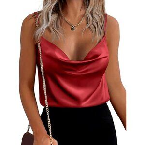 Women's Cowl Neck Satin Camisole Red